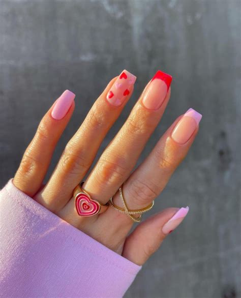 Best Valentine S Day Nails Pink And Red French Tip Nails With