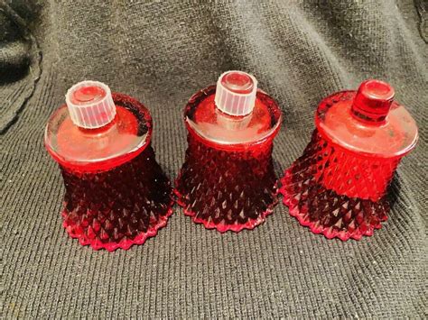 3 Vintage Deep Red Glass Hobnail Peg Votive Cup Candle Holder Home Interiors 3868961442