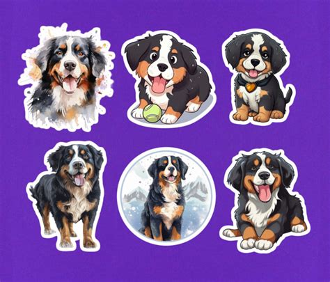 Set Of 6 Bernese Mountain Dog Stickers Cute Dog Sticker Pack Bernese