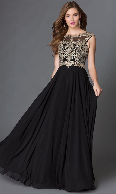 Long Chiffon Prom Dress With Illusion Bodice PromGirl