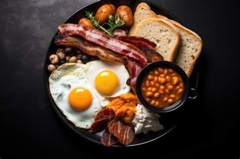 Premium AI Image English Breakfast On A Plate With Scrambled Eggs