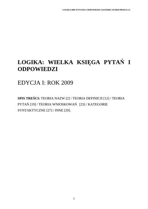 Pdf Logika Wielka Ksi Ga Pyta I Odpowiedzi Dokumen Tips