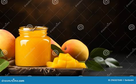 Mango Jam Marmalade Jam Marmalade With Mango In Glass Jar Horizontal Banner Food Illustration