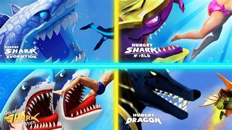 Hungry Shark Vs Double Head Shark Attack Vs Hungry Dragon All Shark Unlocked Abyssal Shark Mod