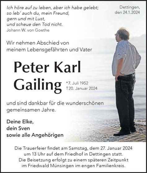 Traueranzeigen Von Peter Karl Gailing S Dwest Presse Trauer