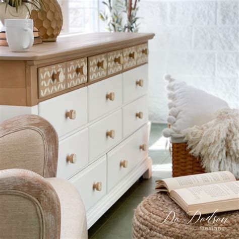 White And Natural Wood Dresser Makeover Do Dodson Designs