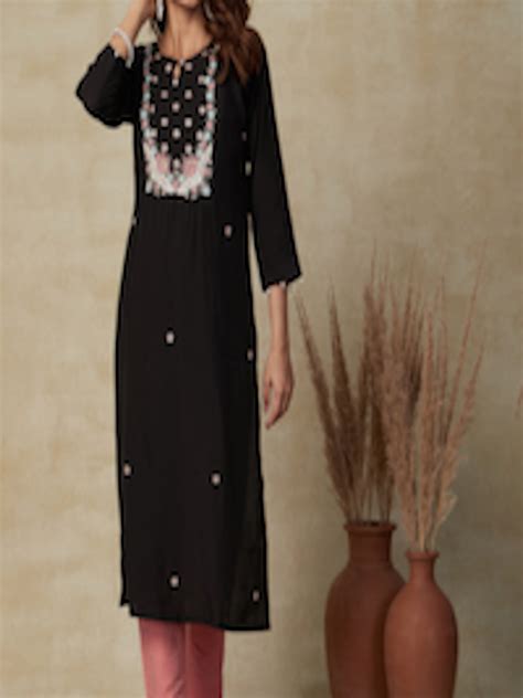 Buy FASHOR Ethnic Motifs Embroidered Keyhole Neck Straight Kurta