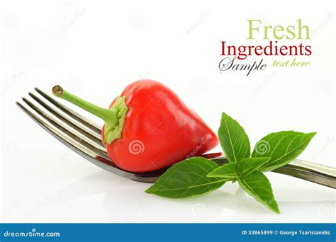 Red Hot Mini Chili Pepper And Basil On Fork Stock Image Image Of Fresh Cuisine 33865899