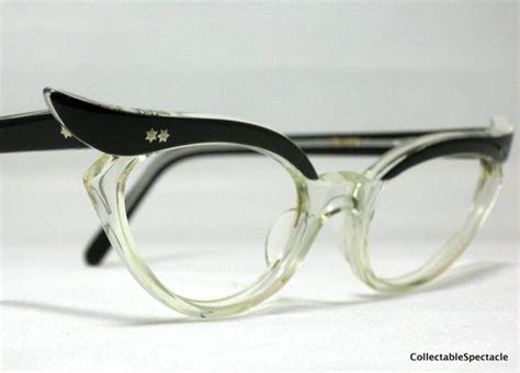 Vintage 50s Winged Cat Eye Glasses Black And Clear