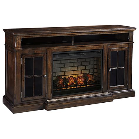 Signature Design By Ashley Roddinton 72 Tv Stand With Electric Fireplace Insert In Dark Brown Nfm