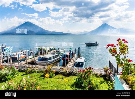 Panajachel, Lake Atitlan, Guatemala - March 8, 2019: Boats, jetties ...