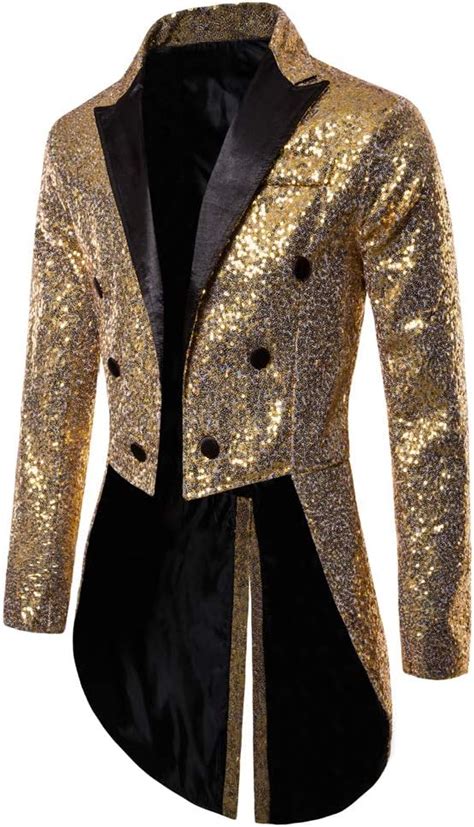 Mens Sequin Tuxedo Tailcoat Swallowtail Suit Jacket Dinner Party