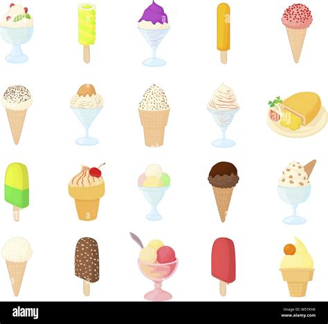 Helados Conjunto De Iconos De Estilo De Dibujos Animados Imagen Vector