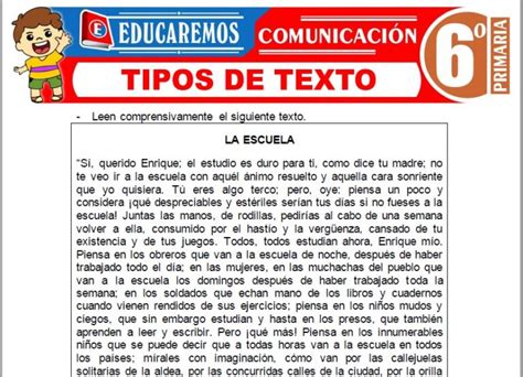 Tipos De Texto Para Sexto De Primaria Fichas Gratis 📚