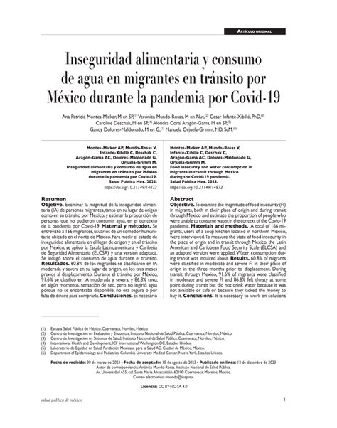 Pdf Inseguridad Alimentaria Y Consumo De Agua En Migrantes En