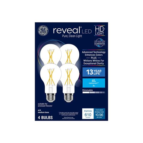 Ge Reveal Hd Led 60 Watt Replacement Reveal A19 General Purpose Bulbs 4 Pack