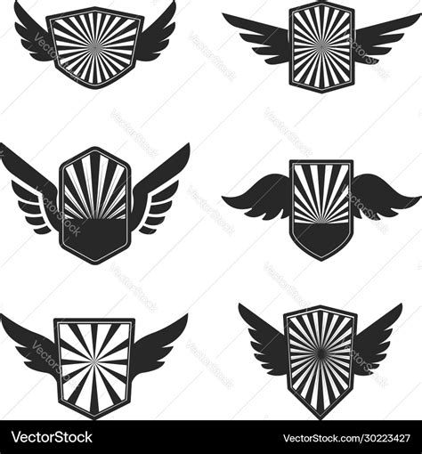 Set Emblems With Wings Design Element For Logo Vector Image