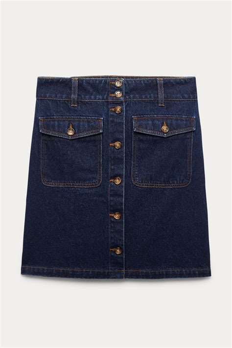 Buttoned Denim Skirt Rinse Denim