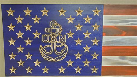 Us Navy Chiefsenior Chief Master Chief Wooden American Flag Etsy