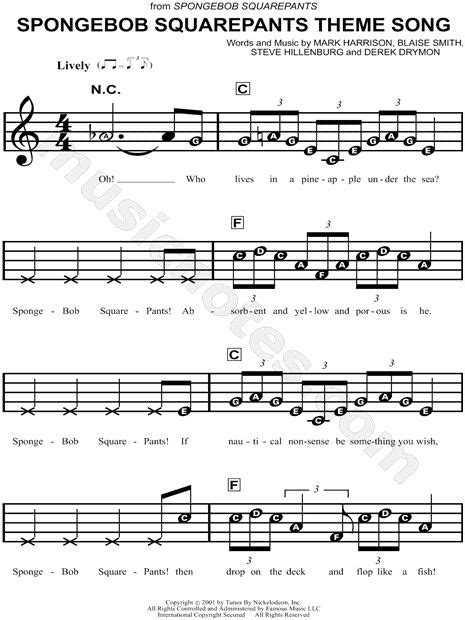 Print and download Spongebob Squarepants Theme Song sheet music from ...