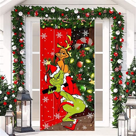 Christmas Door Cover Decorations，grinch Christmas