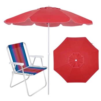 Mandiali E Shop Kit Guarda Sol Vermelho 2 M Uma Cadeira De Praia