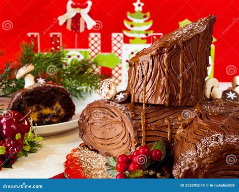 Yule Log Cake Stock Photo Image Of Roulade Fancy Plate 258295074