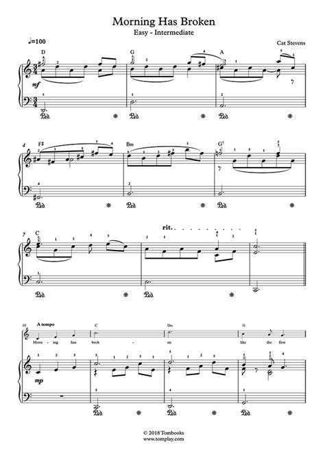 Morning Has Broken Easy Intermediate Level Solo Piano Cat Stevens Piano Sheet Music