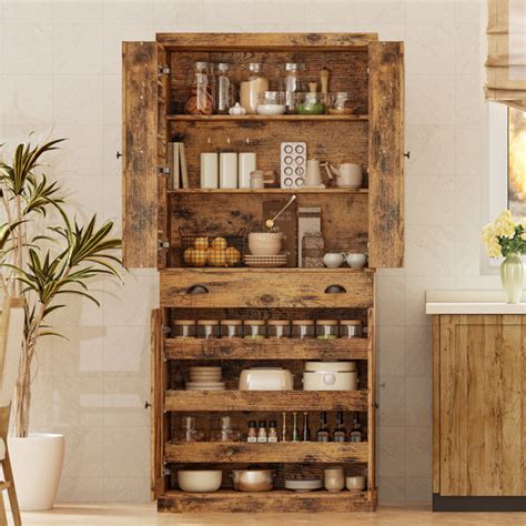 Ebern Designs Kitchen Pantry Cabinet With Sliding Storage Rack And