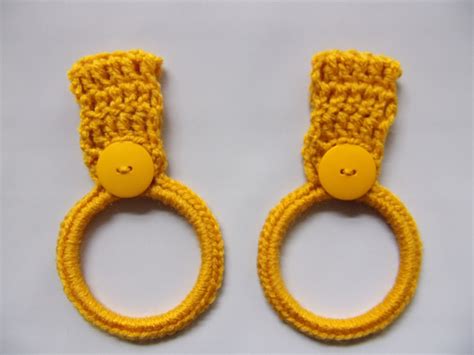 Crocheted Hanging Towel Holder Set Of 2 Gold Kitchen Towel Etsy