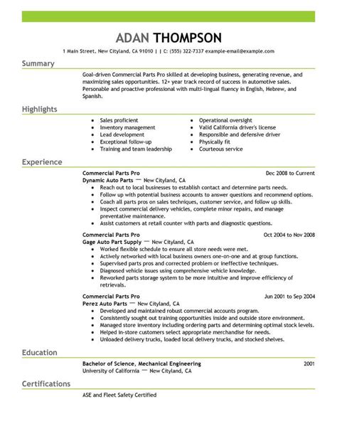 Professional Automotive Parts Sales Professional Resume Examples