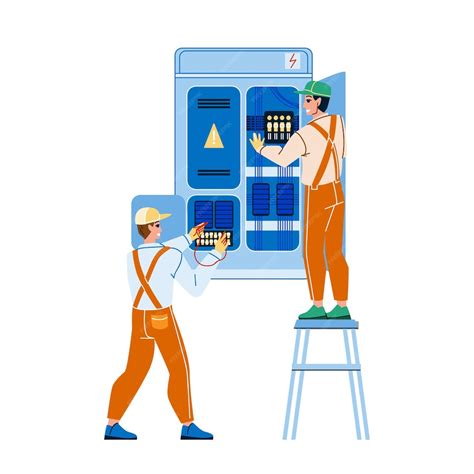 Premium Vector | Electrical engineering cabinet workers vector men ...