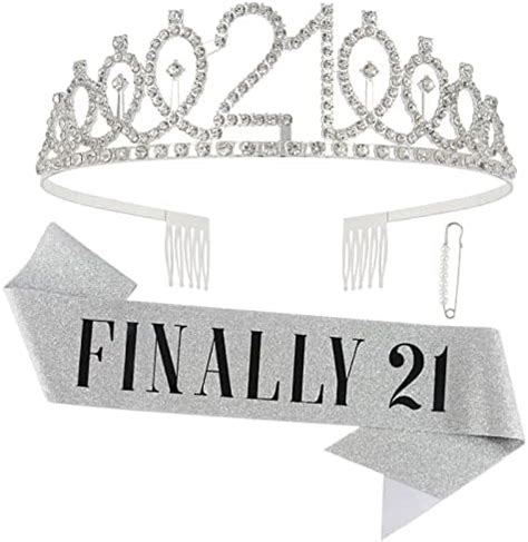 Amazon CAVETEE Silver FINALLY 21 Birthday Sash And Crown For Women