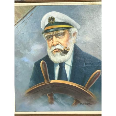 Vintage Mid Century Skipper "Sea Captain at the Wheel" Oil Painting by Billy Wilder | Chairish