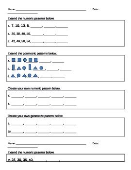 Extend And Create Numeric And Geometric Patterns 6 Worksheets TpT