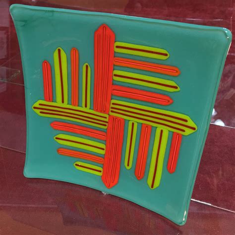 Square Fused Glass Plate Pinwheel Opaque Etsy