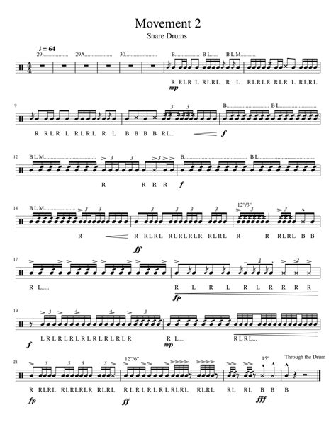 Movement 2 Snare Drums Sheet Music For Snare Drum Solo