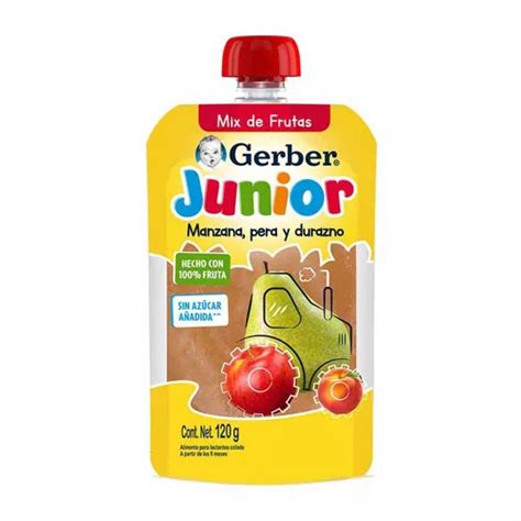 Papilla Gerber Junior Fruta De Manzana Pera Durazno 9 Meses 120 G