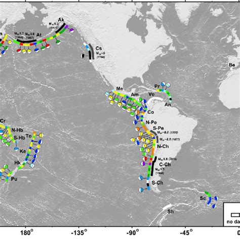 Global map of the active subduction zones, where the 200 km trench ...