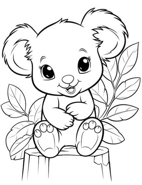 A Cartoon Koala Bear Sitting On A Tree Stump With Leaves Generative Ai