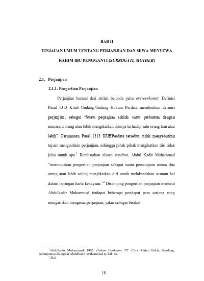 BAB II TINJAUAN UMUM TENTANG PERJANJIAN DAN SEWA MENYEWA RAHIM IBU