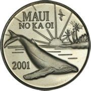 Hawaii Maui Trade Dollar Humpback Whale Bird And Palm Trees 2001