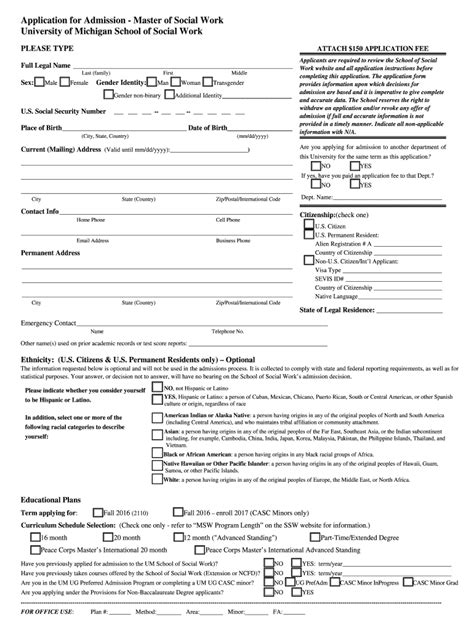 Fillable Online Ssw Umich Msw Application Form For Bulletin School Of