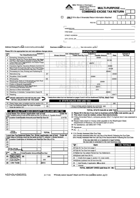 Multi Purpose Combined Excise Tax Return Form 2002 Printable Pdf Download