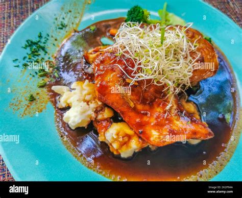 Plate Of Food In Restaurant Papacharly Playa Del Carmen Mexico Stock