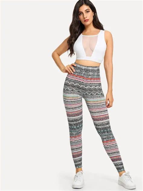 High Waist Tribal Print Leggings Striped Pants Women Tribal Print