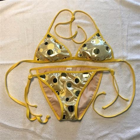 Guess Swim Womens Medium Guess Vintage Y2k Yellow Gold Polka Dot String Bikini Set Nwot