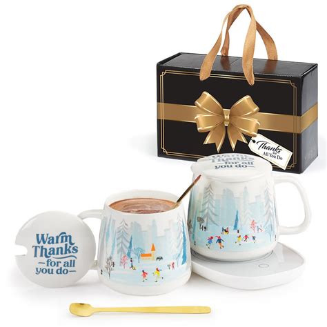 City Scene Ceramic Mug 12 Oz Warmer With Hot Chocolate Gift Set In Holiday Gift Box