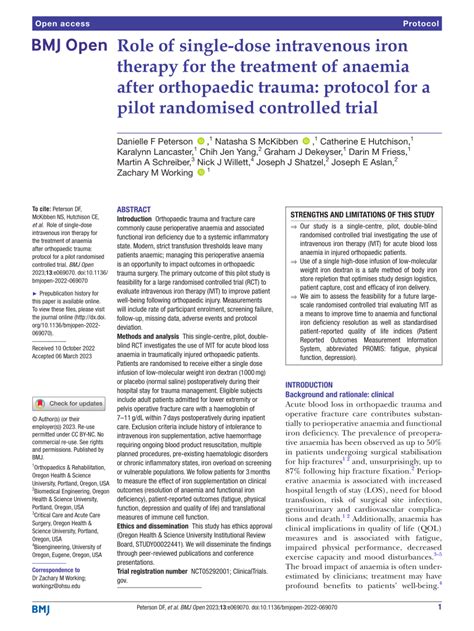 Pdf Role Of Single Dose Intravenous Iron Therapy For The Treatment Of