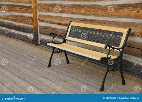 Empty Bench Log Cabin Stock Photo Image Of Empty Bench 32223338